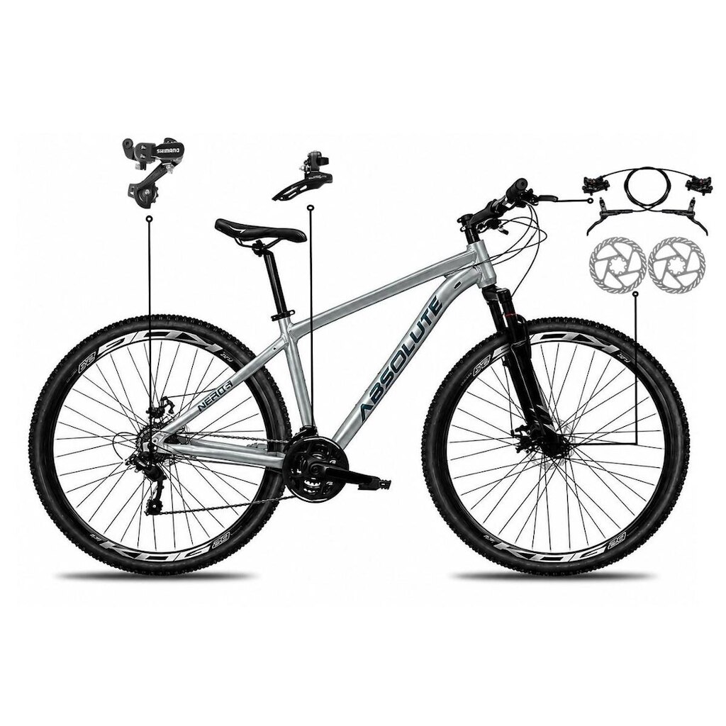 Bicicleta Aro 29 Absolute Nero 6 Alumínio Câmbios Shimano Freio a Disco Hidráulico Mountain Bike 21v