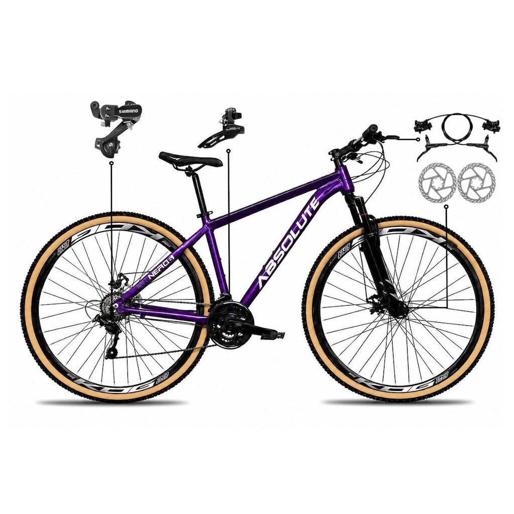 Bicicleta Aro 29 Absolute Nero 6 Alumínio Câmbios Shimano Freio a Disco Hidráulico Pneu Faixa 24v