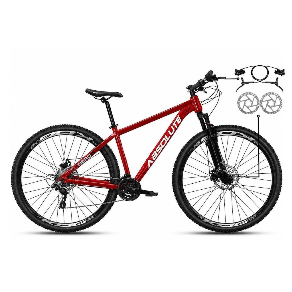 Bicicleta Aro 29 Absolute Nero 6 Alumínio Freio a Disco 21v Hidráulico Garfo Suspensão Mountain Bike