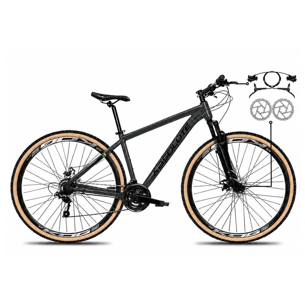 Bicicleta Aro 29 Absolute Nero 6 Alumínio Freio a Disco Hidráulico 24v Garfo Suspensão Pneu Faixa
