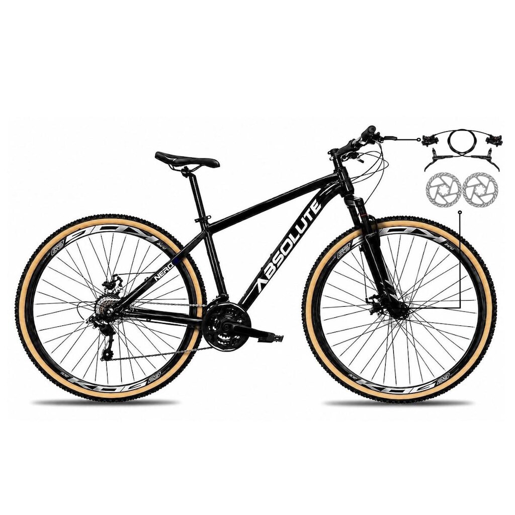Bicicleta Aro 29 Absolute Nero 6 Alumínio Freio a Disco Hidráulico Garfo Suspensão Pneu Faixa 24v