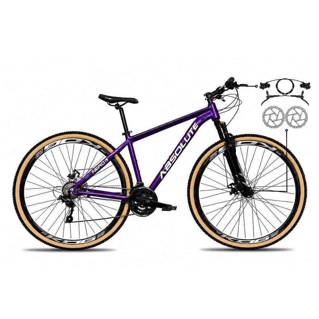 Bicicleta Aro 29 Absolute Nero 6 Alumínio Freio a Disco Hidráulico Garfo Suspensão Pneu Faixa 24v