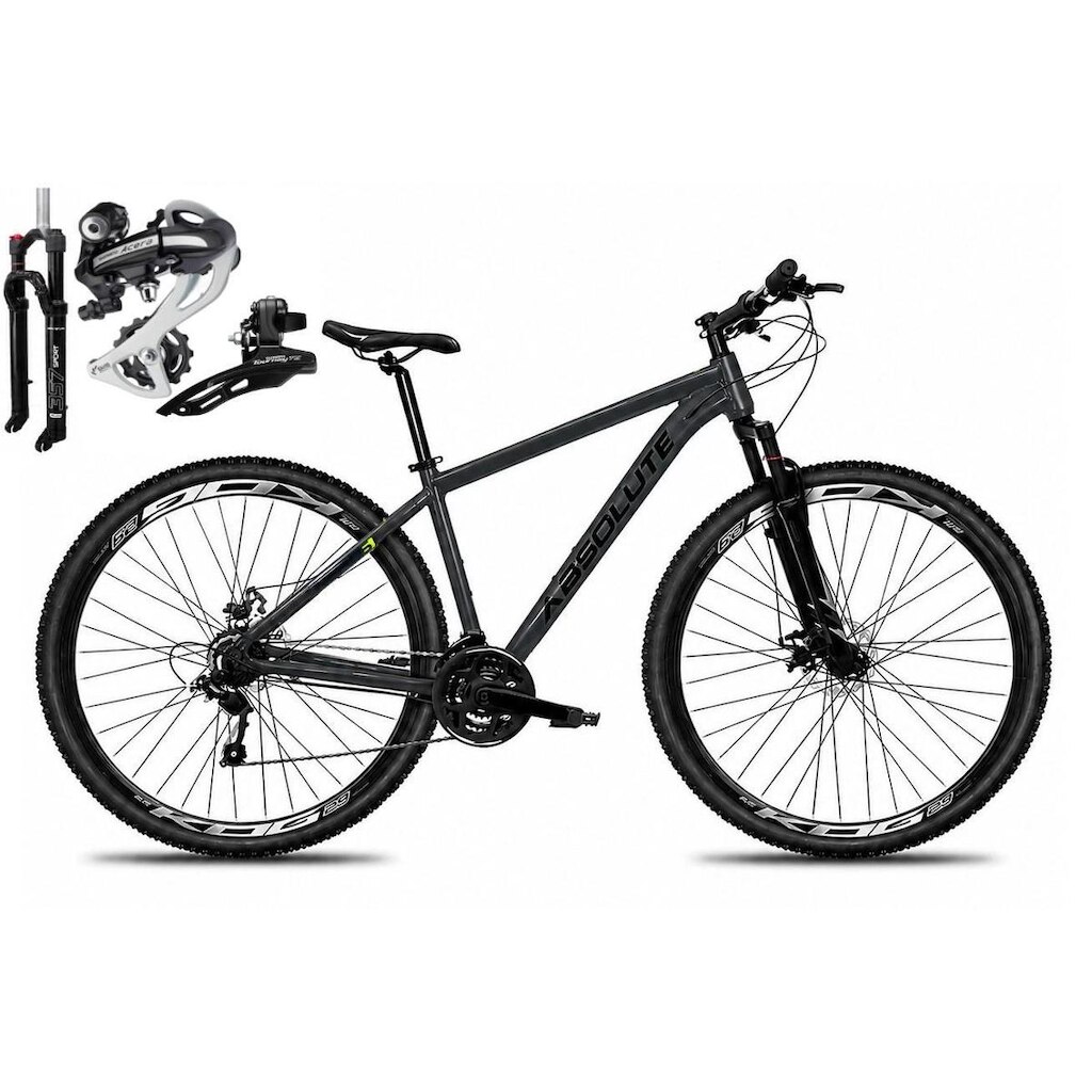 Bicicleta Aro 29 Absolute Nero 6 Câmbio Shimano 24v Acera K7 Garfo com Trava Freio a Disco