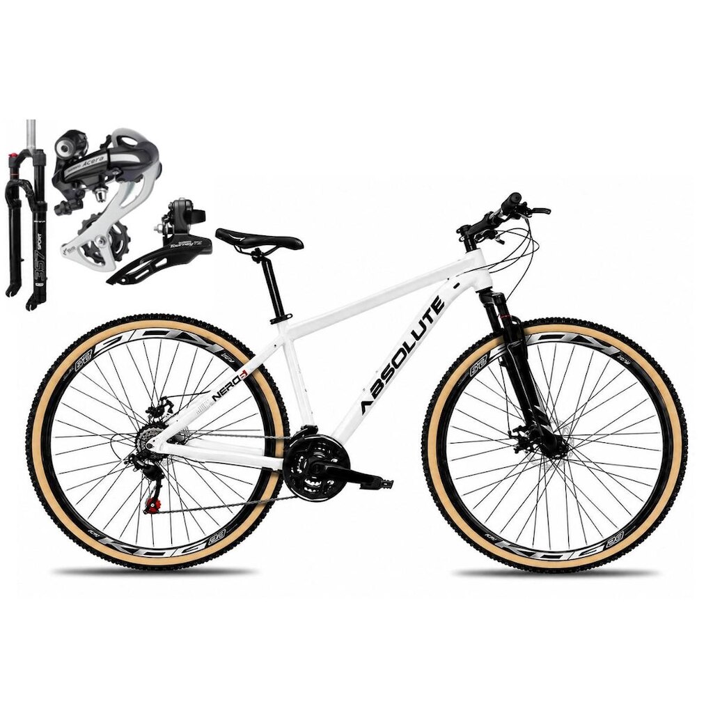 Bicicleta Aro 29 Absolute Nero 6 Câmbio Shimano 24v Acera K7 Garfo com Trava Freio a Disco