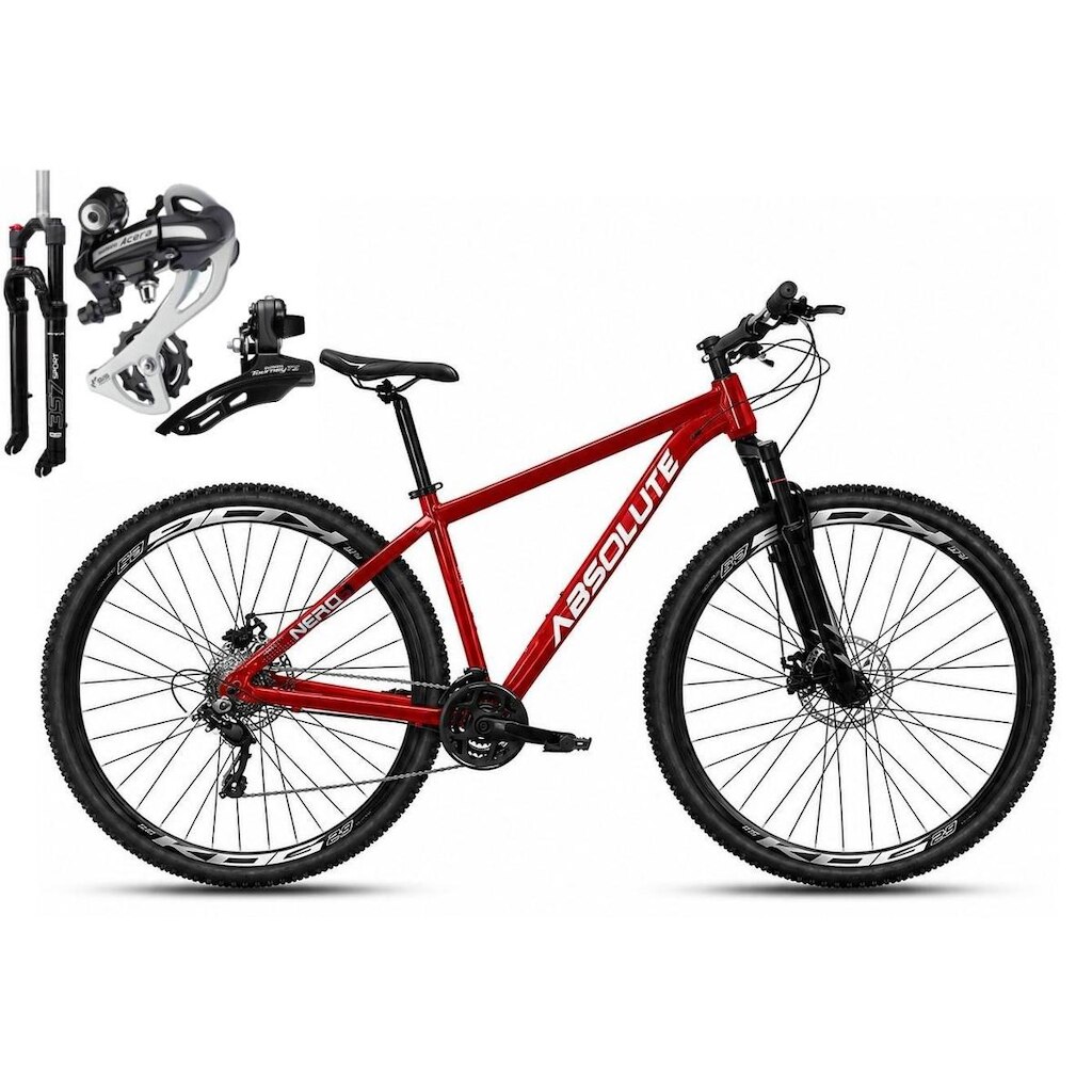 Bicicleta Aro 29 Absolute Nero 6 Câmbio Shimano Acera K7 24v Garfo com Trava Freio a Disco
