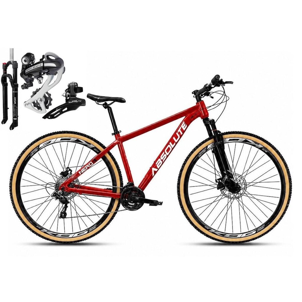 Bicicleta Aro 29 Absolute Nero 6 Câmbio Shimano Acera K7 24v Garfo com Trava Freio a Disco