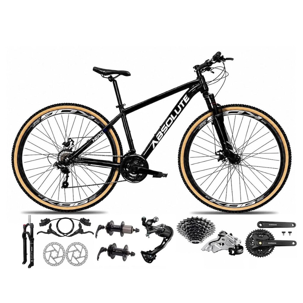 Bicicleta Aro 29 Absolute Nero 6 Câmbios Shimano Alívio e Altus 27v Freio Hidráulico K7 Garfo Trava