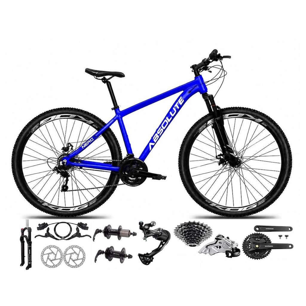 Bicicleta Aro 29 Absolute Nero 6 Câmbios Shimano Alívio e Altus 27v Freio Hidráulico K7 Garfo Trava