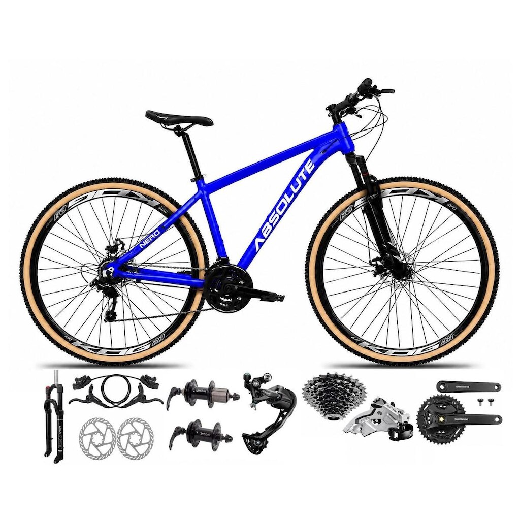 Bicicleta Aro 29 Absolute Nero 6 Câmbios Shimano Alívio e Altus 27v Freio Hidráulico K7 Garfo Trava