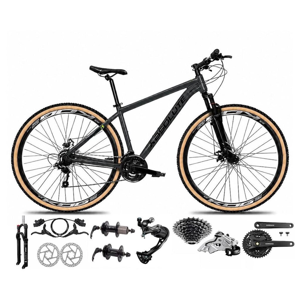 Bicicleta Aro 29 Absolute Nero 6 Câmbios Shimano Alívio e Altus 27v Freio Hidráulico K7 Garfo Trava