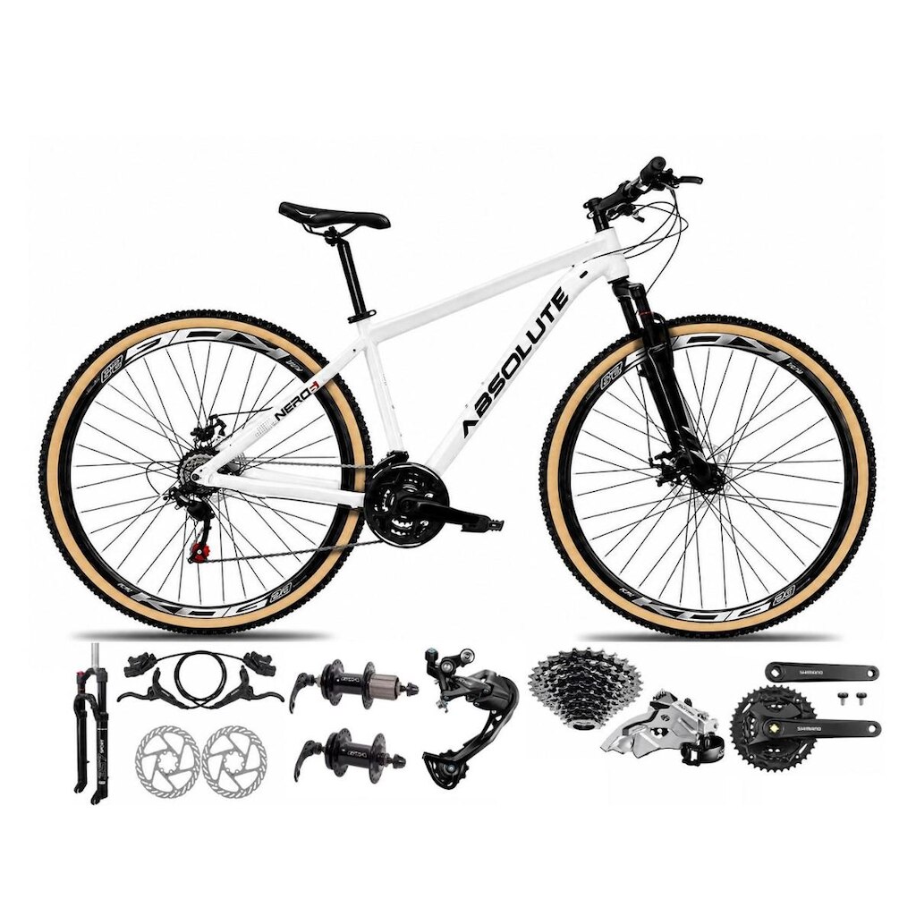 Bicicleta Aro 29 Absolute Nero 6 Câmbios Shimano Alívio e Altus 27v Freio Hidráulico K7 Garfo Trava