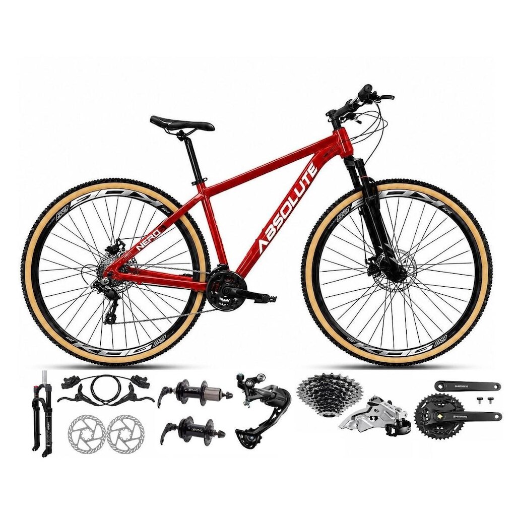 Bicicleta Aro 29 Absolute Nero 6 Câmbios Shimano Alívio e Altus 27v Freio Hidráulico K7 Garfo Trava