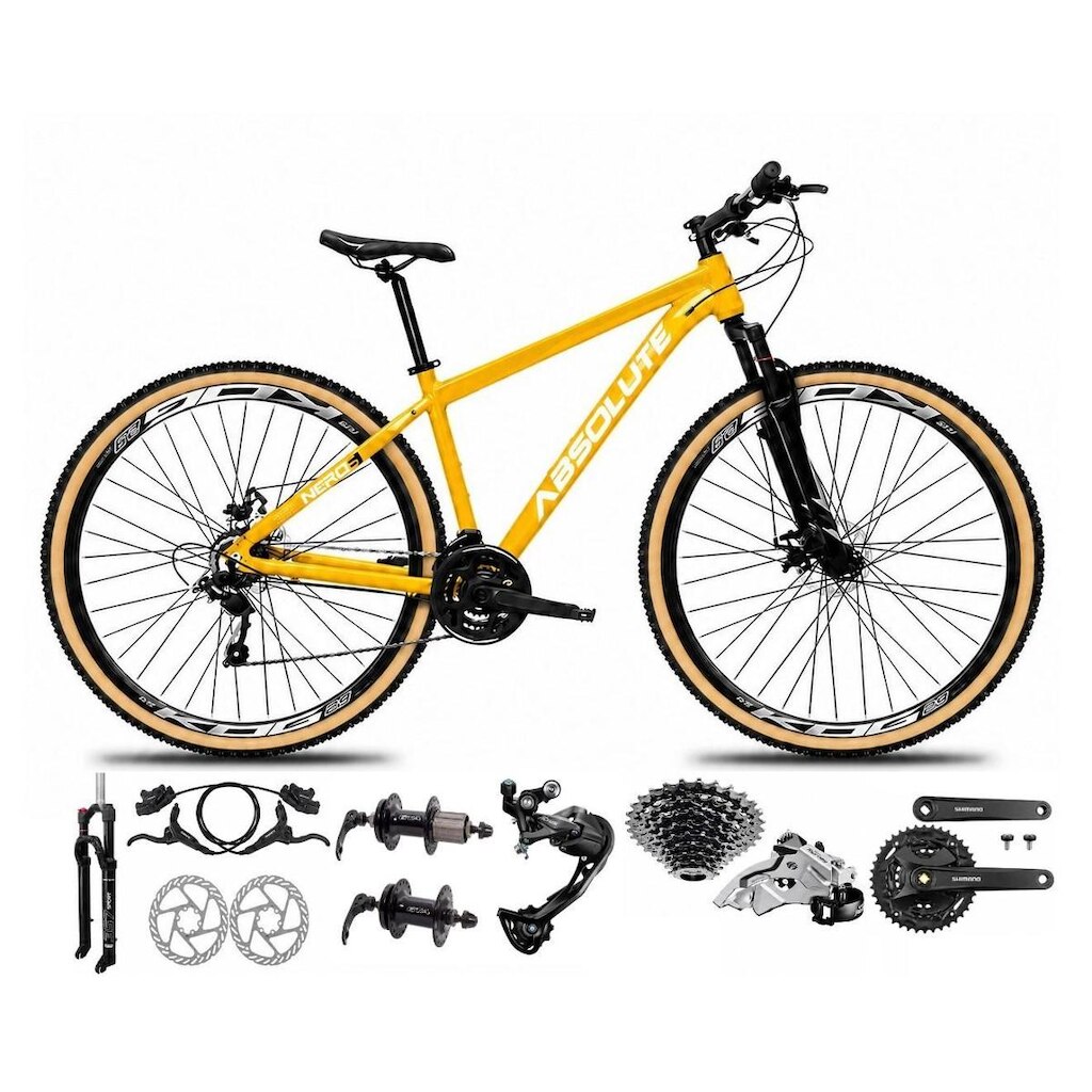 Bicicleta Aro 29 Absolute Nero 6 Câmbios Shimano Alívio e Altus 27v Freio Hidráulico K7 Garfo Trava