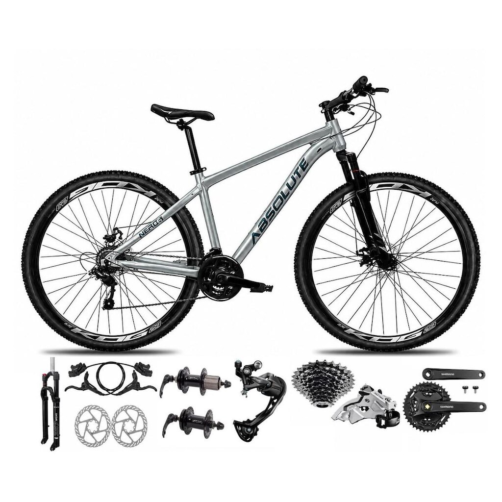 Bicicleta Aro 29 Absolute Nero 6 Câmbios Shimano Alívio e Altus 27v Freio Hidráulico K7 Garfo Trava