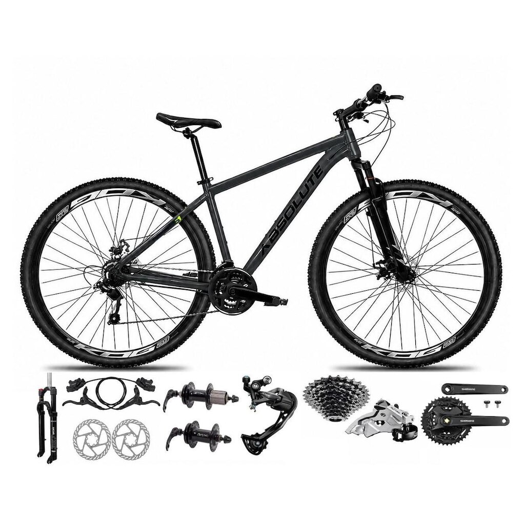 Bicicleta Aro 29 Absolute Nero 6 Câmbios Shimano Alívio e Altus Freio Hidráulico K7 27v Garfo Trava