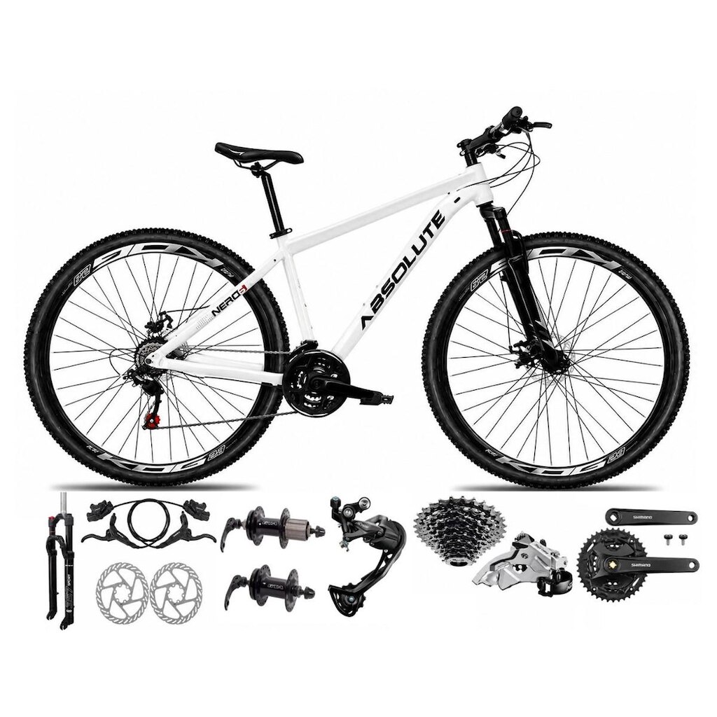 Bicicleta Aro 29 Absolute Nero 6 Câmbios Shimano Alívio e Altus Freio Hidráulico K7 27v Garfo Trava