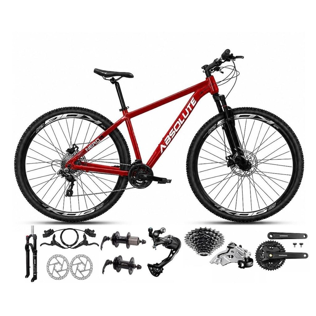 Bicicleta Aro 29 Absolute Nero 6 Câmbios Shimano Alívio e Altus Freio Hidráulico K7 27v Garfo Trava