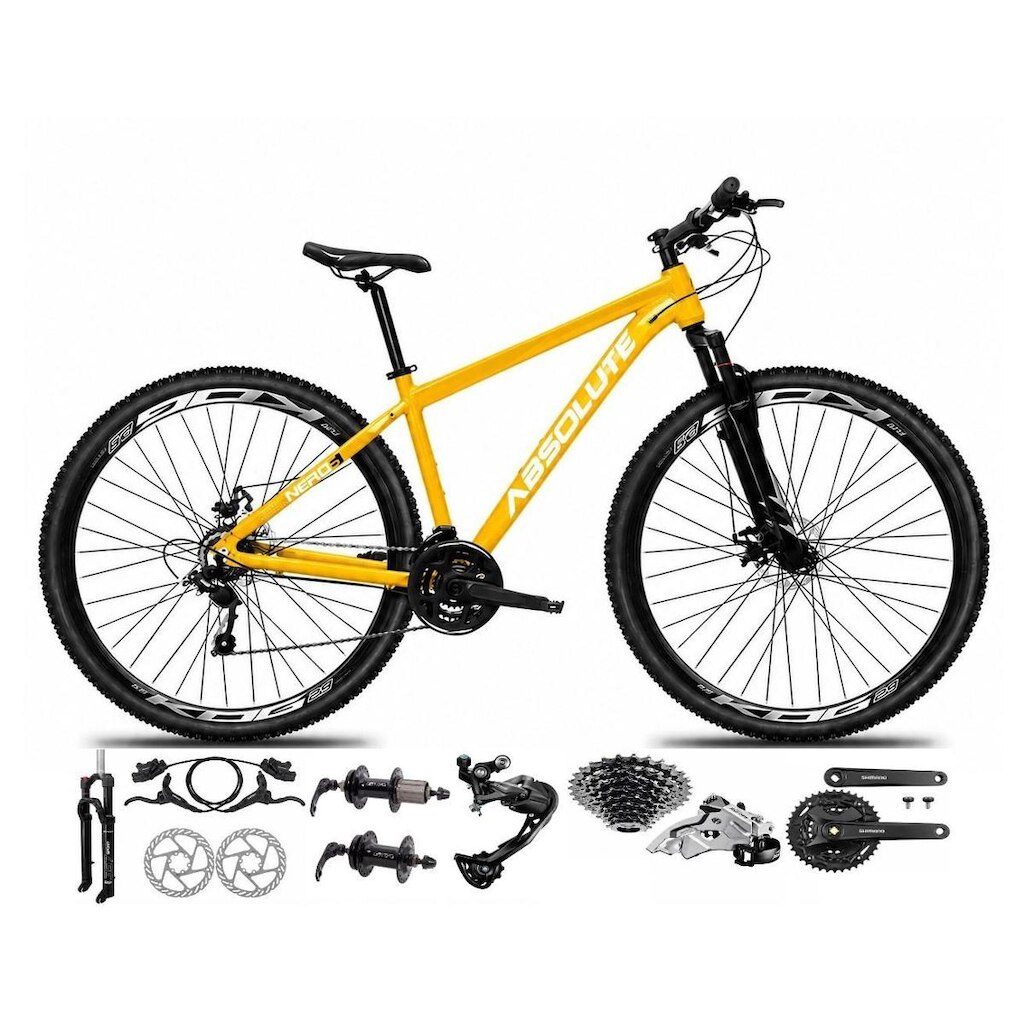 Bicicleta Aro 29 Absolute Nero 6 Câmbios Shimano Alívio e Altus Freio Hidráulico K7 27v Garfo Trava