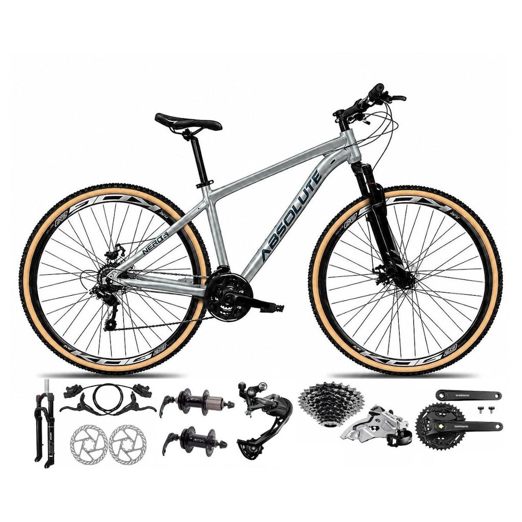Bicicleta Aro 29 Absolute Nero 6 Câmbios Shimano Alívio e Altus Freio Hidráulico K7 27v Garfo Trava