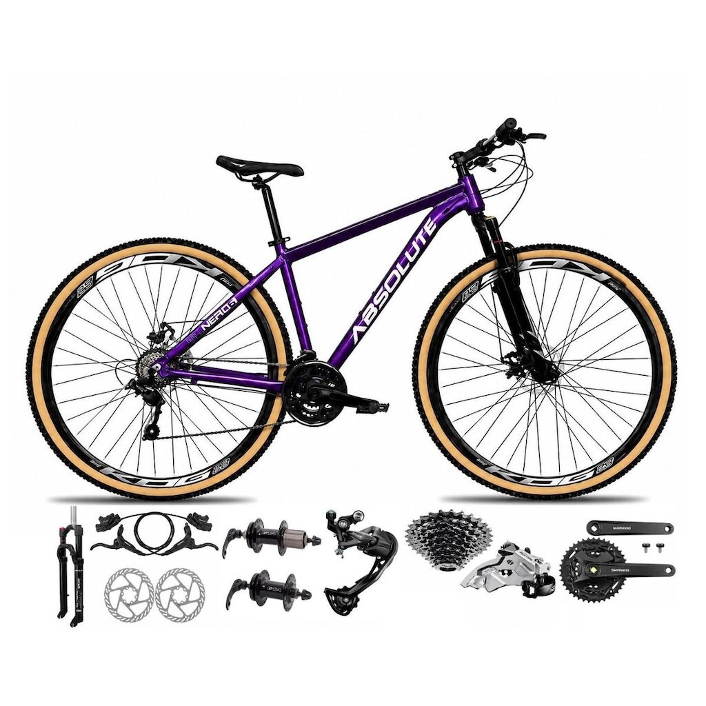 Bicicleta Aro 29 Absolute Nero 6 Câmbios Shimano Alívio e Altus Freio Hidráulico K7 27v Garfo Trava