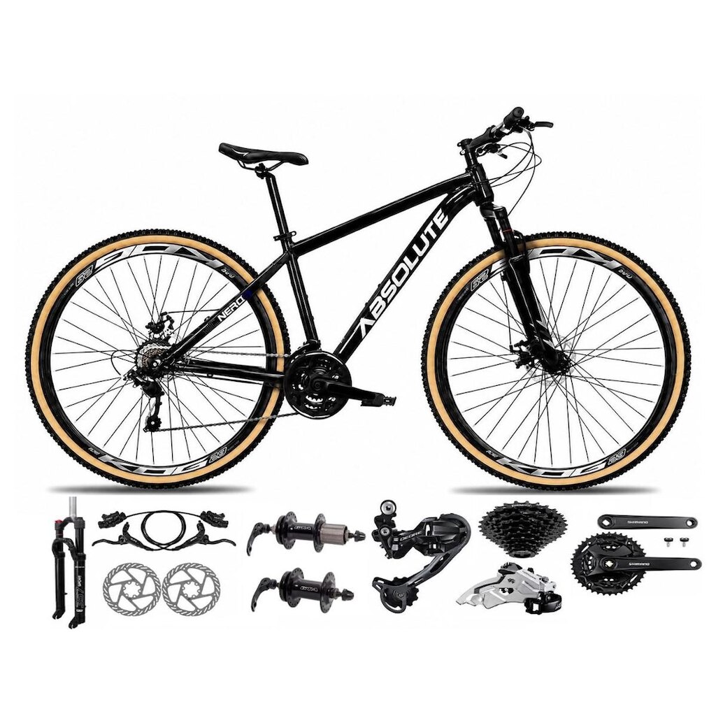 Bicicleta Aro 29 Absolute Nero 6 Câmbios Shimano Deore e Altus 27v Freio Hidráulico K7 Garfo Trava