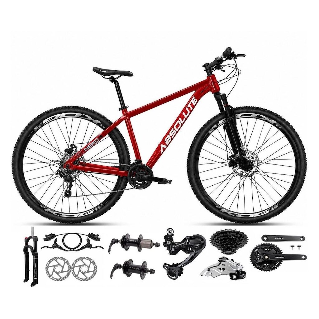 Bicicleta Aro 29 Absolute Nero 6 Câmbios Shimano Deore e Altus 27v Freio Hidráulico K7 Garfo Trava