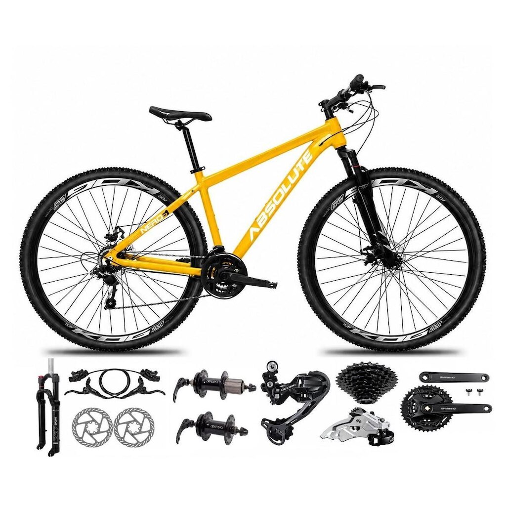 Bicicleta Aro 29 Absolute Nero 6 Câmbios Shimano Deore e Altus 27v Freio Hidráulico K7 Garfo Trava