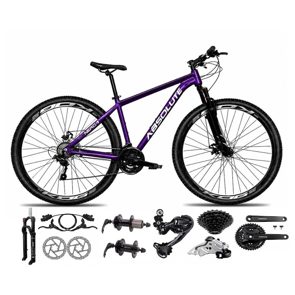 Bicicleta Aro 29 Absolute Nero 6 Câmbios Shimano Deore e Altus 27v Freio Hidráulico K7 Garfo Trava
