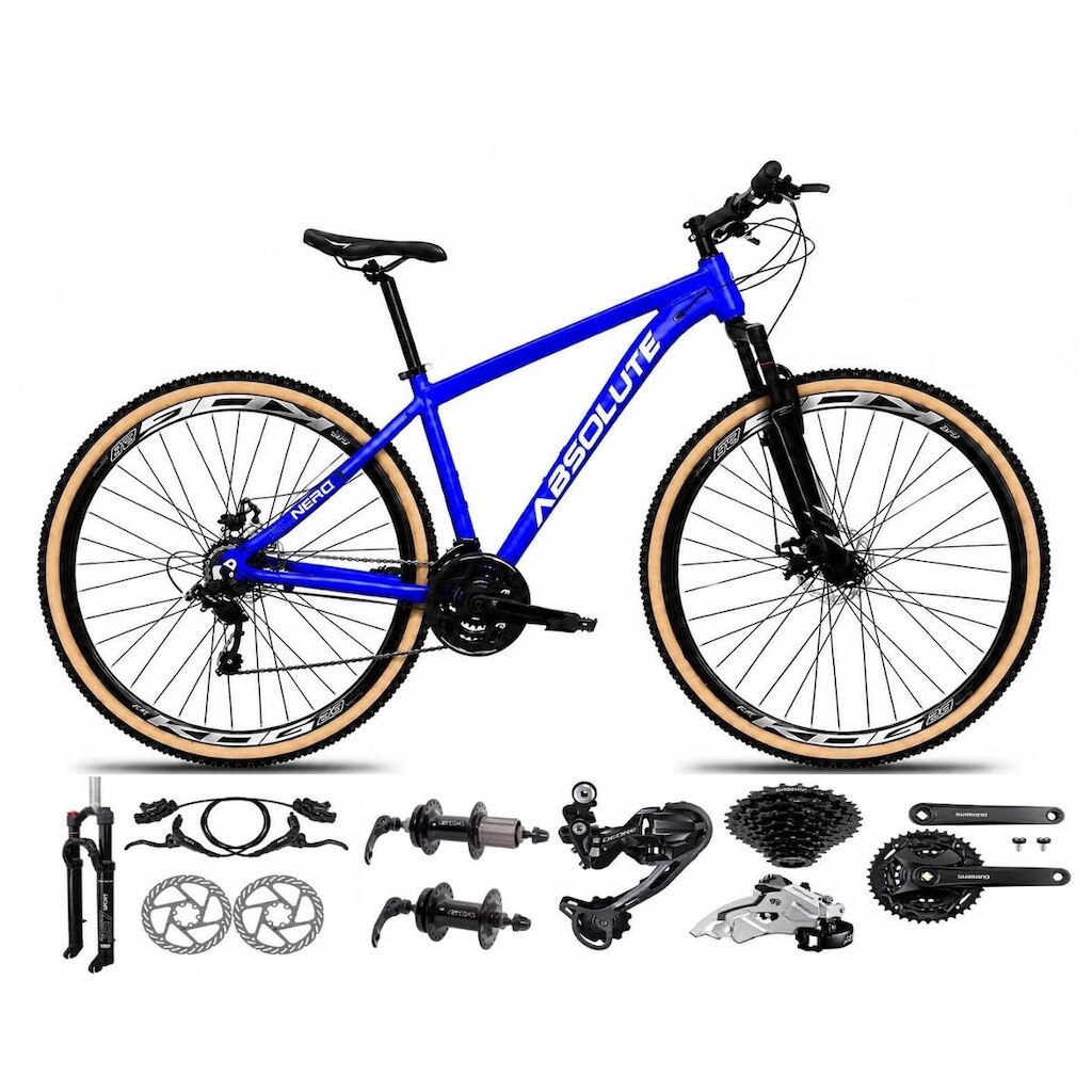 Bicicleta Aro 29 Absolute Nero 6 Câmbios Shimano Deore e Altus Freio Hidráulico 27v K7 Garfo Trava