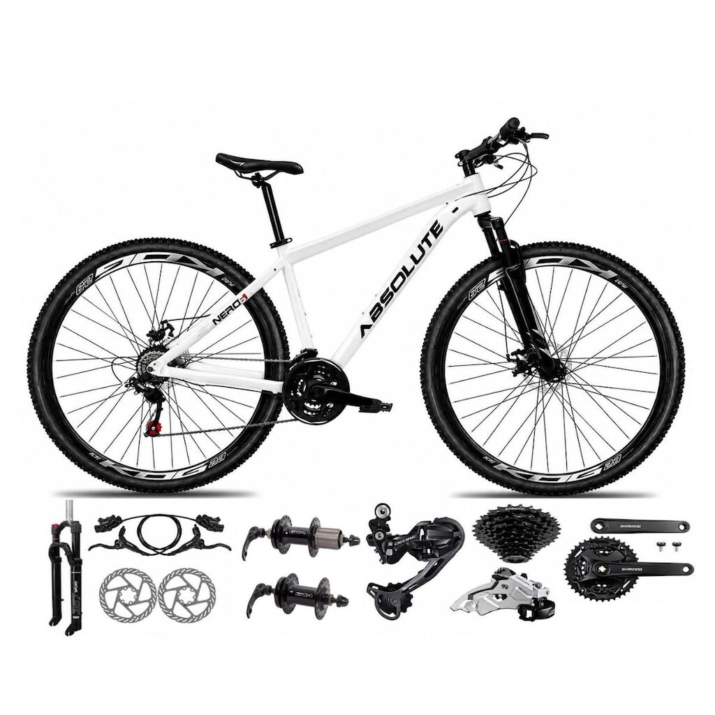 Bicicleta Aro 29 Absolute Nero 6 Câmbios Shimano Deore e Altus Freio Hidráulico 27v K7 Garfo Trava