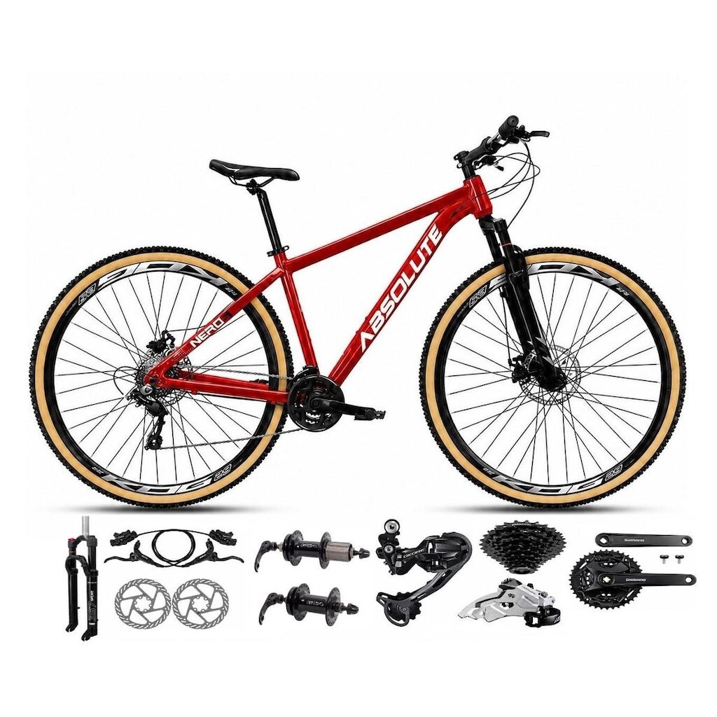 Bicicleta Aro 29 Absolute Nero 6 Câmbios Shimano Deore e Altus Freio Hidráulico 27v K7 Garfo Trava