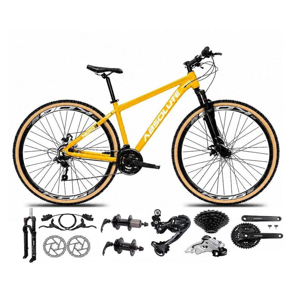 Bicicleta Aro 29 Absolute Nero 6 Câmbios Shimano Deore e Altus Freio Hidráulico 27v K7 Garfo Trava