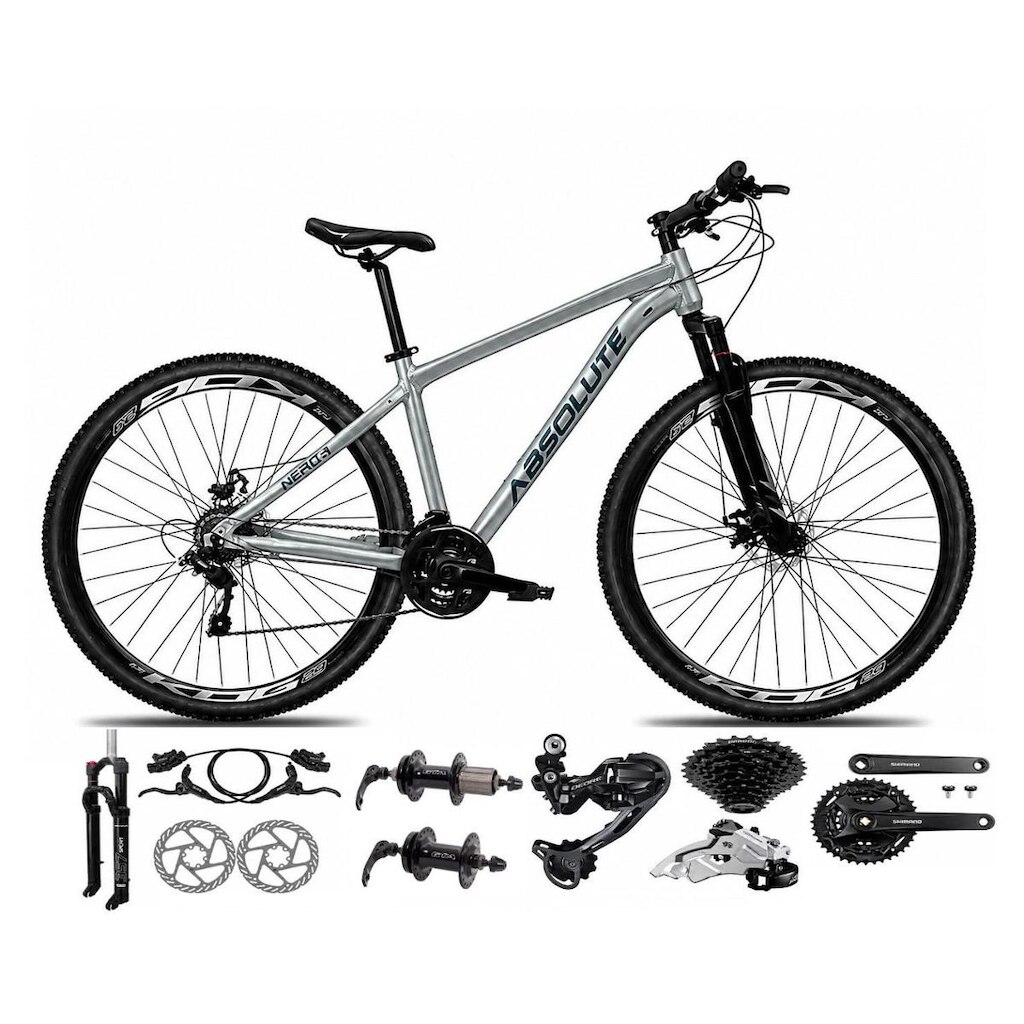 Bicicleta Aro 29 Absolute Nero 6 Câmbios Shimano Deore e Altus K7 Freio Hidráulico Garfo Trava 27v