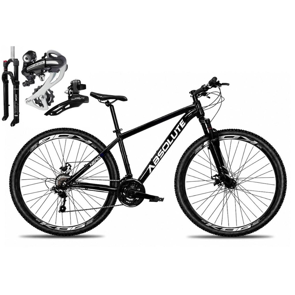 Bicicleta Aro 29 Absolute Nero 6 K7 Câmbio Shimano Acera Garfo com Trava 24v Freio a Disco