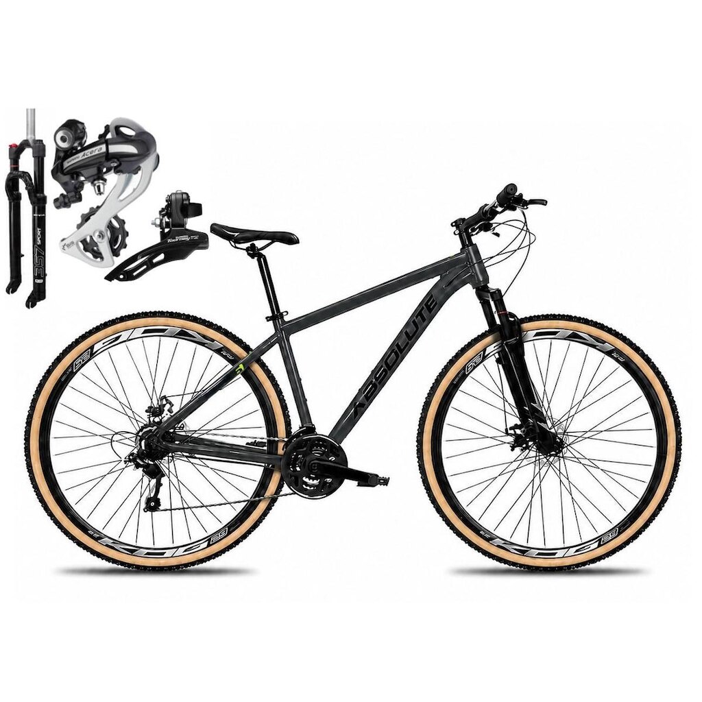 Bicicleta Aro 29 Absolute Nero 6 K7 Câmbio Shimano Acera Garfo com Trava 24v Freio a Disco