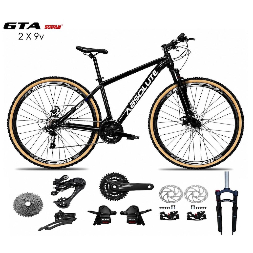 Bicicleta Aro 29 Absolute Nero 6 K7 Kit 2x9 Gta Sunrun Freio a Disco Garfo com Trava Mountain Bike