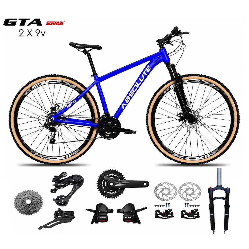 Bicicleta Aro 29 Absolute Nero 6 K7 Kit 2x9 Gta Sunrun Freio a Disco Garfo com Trava Mountain Bike