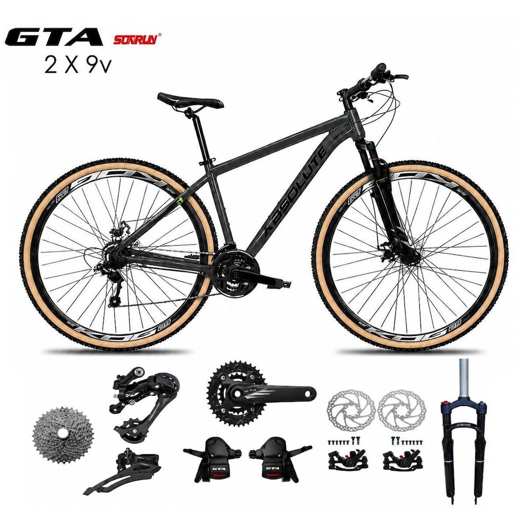 Bicicleta Aro 29 Absolute Nero 6 K7 Kit 2x9 Gta Sunrun Freio a Disco Garfo com Trava Mountain Bike