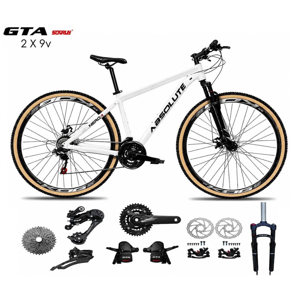 Bicicleta Aro 29 Absolute Nero 6 K7 Kit 2x9 Gta Sunrun Freio a Disco Garfo com Trava Mountain Bike