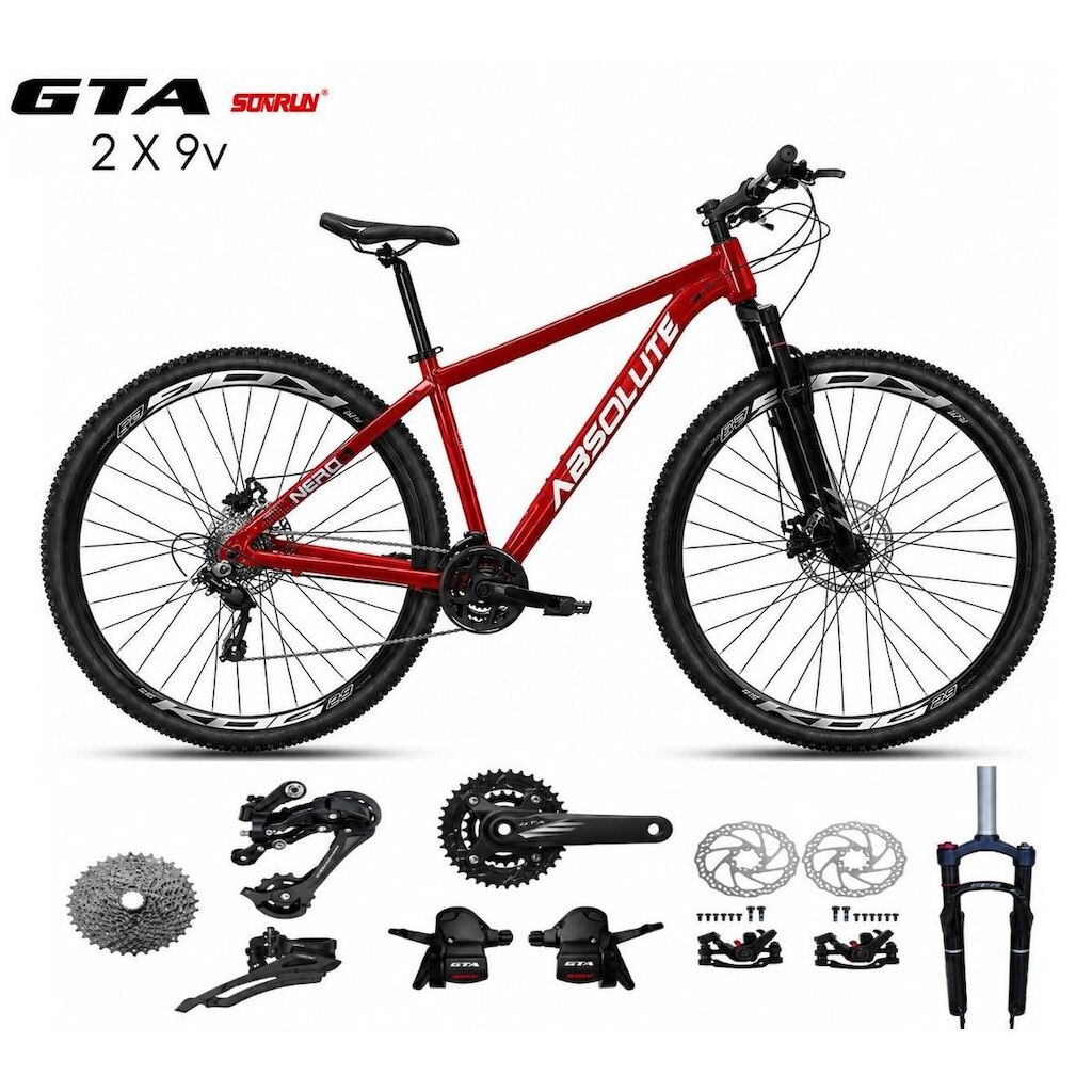 Bicicleta Aro 29 Absolute Nero 6 K7 Kit 2x9 Gta Sunrun Freio a Disco Garfo com Trava Mountain Bike