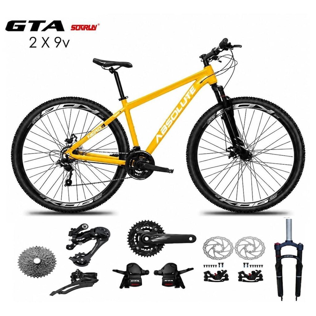 Bicicleta Aro 29 Absolute Nero 6 K7 Kit 2x9 Gta Sunrun Freio a Disco Garfo com Trava Mountain Bike