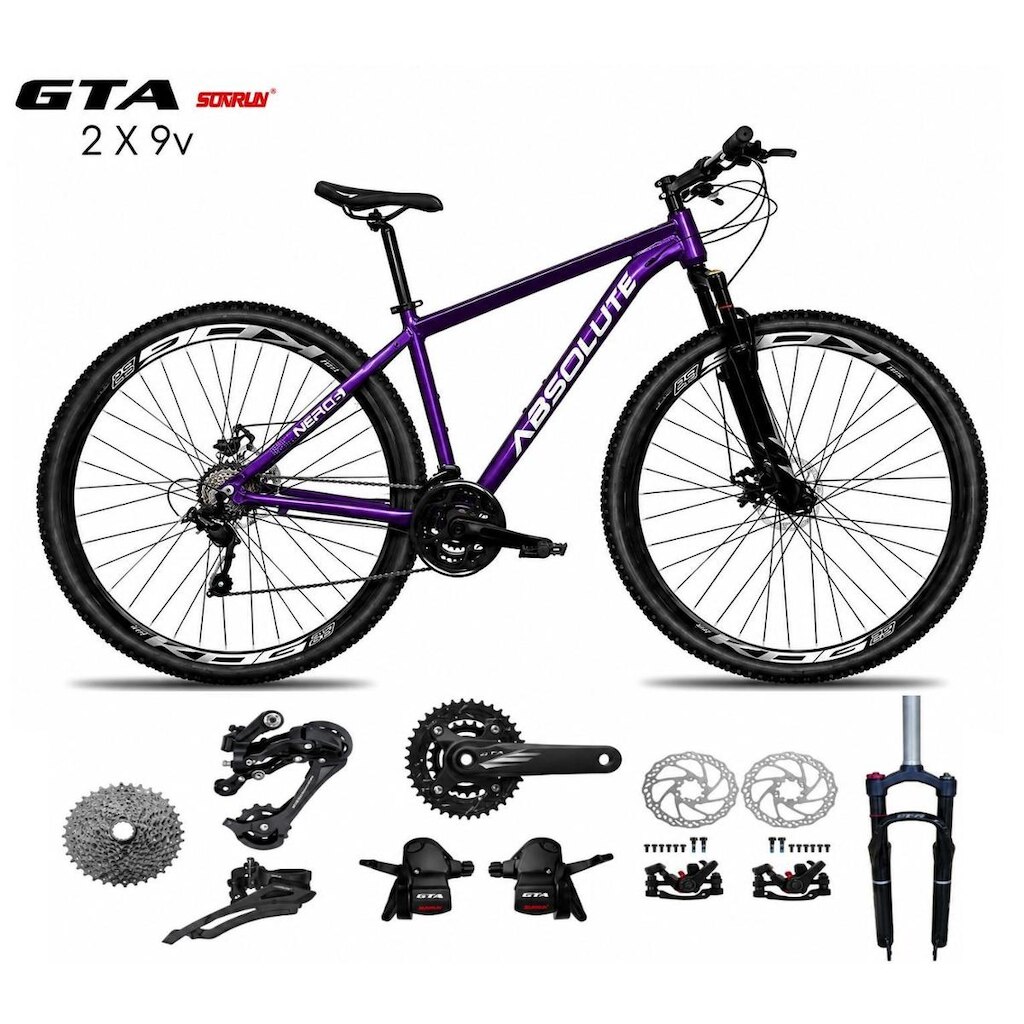 Bicicleta Aro 29 Absolute Nero 6 K7 Kit 2x9 Gta Sunrun Freio a Disco Garfo com Trava Mountain Bike