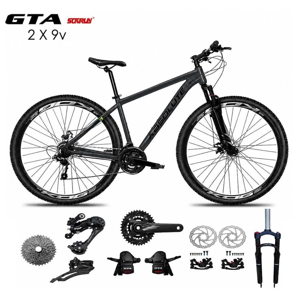 Bicicleta Aro 29 Absolute Nero 6 Kit 2x9 Gta Sunrun K7 Freio a Disco Garfo com Trava Mountain Bike