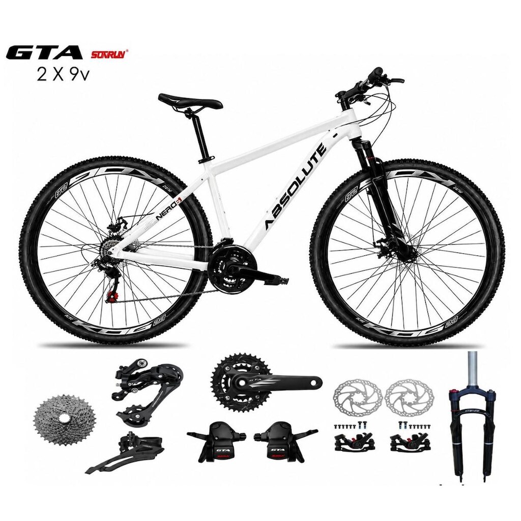 Bicicleta Aro 29 Absolute Nero 6 Kit 2x9 Gta Sunrun K7 Freio a Disco Garfo com Trava Mountain Bike