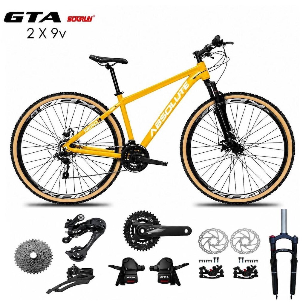 Bicicleta Aro 29 Absolute Nero 6 Kit 2x9 Gta Sunrun K7 Freio a Disco Garfo com Trava Mountain Bike