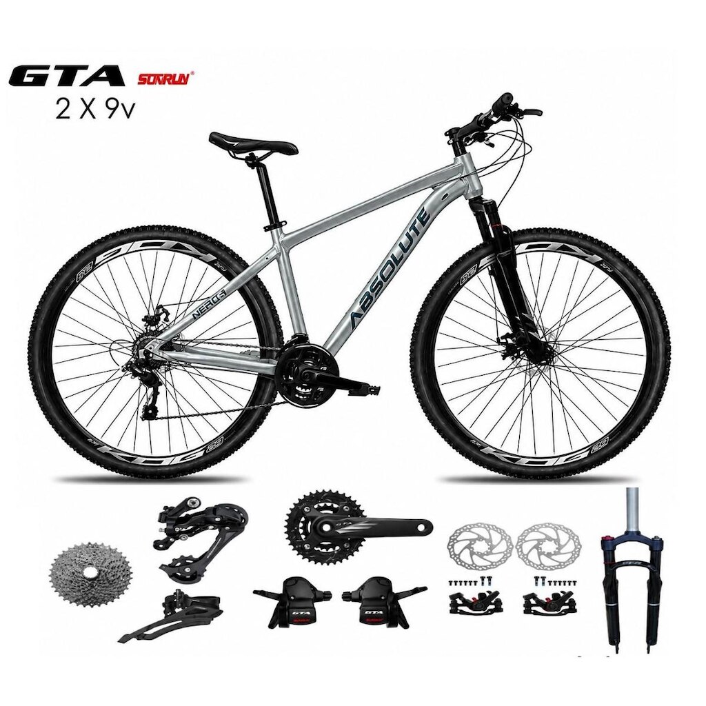 Bicicleta Aro 29 Absolute Nero 6 Kit 2x9 Gta Sunrun K7 Freio a Disco Garfo com Trava Mountain Bike