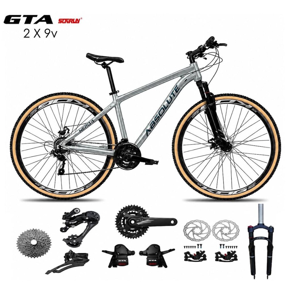 Bicicleta Aro 29 Absolute Nero 6 Kit 2x9 Gta Sunrun K7 Freio a Disco Garfo com Trava Mountain Bike