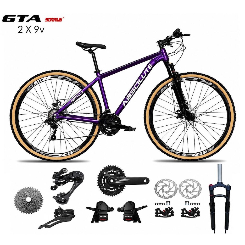 Bicicleta Aro 29 Absolute Nero 6 Kit 2x9 Gta Sunrun K7 Freio a Disco Garfo com Trava Mountain Bike