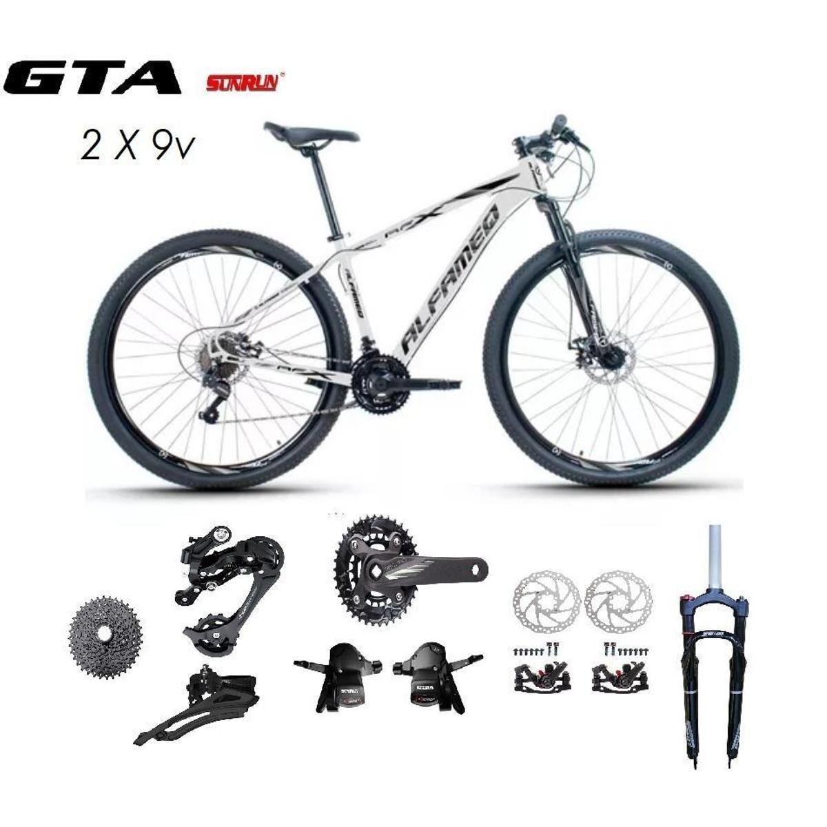 Bicicleta Aro 29 Alfameq Afx Kit 2x9 Gta Sunrun Freio Disco K7 11/36 Pedivela 24/38d Suspensão Trava Menor preço em Bicicleta Aro 29 Alfameq Afx Kit 2x9 Gta Sunrun Freio Disco K7 11/36 Pedivela 24/38d Suspensão Trava