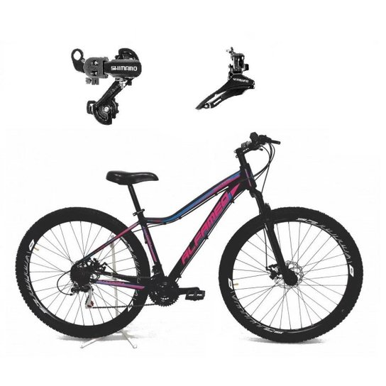 Bicicleta Aro 29 Alfameq Pandora Feminina Alumínio 21v Câmbios Shimano Freio a Disco - Preto+Rosa é boa?